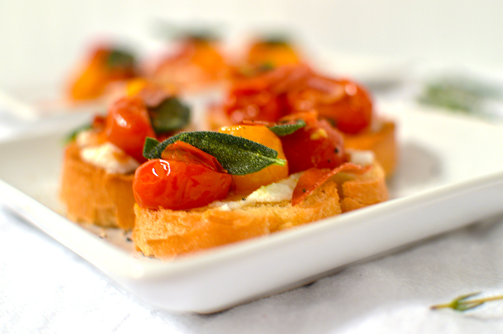 Roasted Tomato Bruschetta with Pancetta and Ricotta